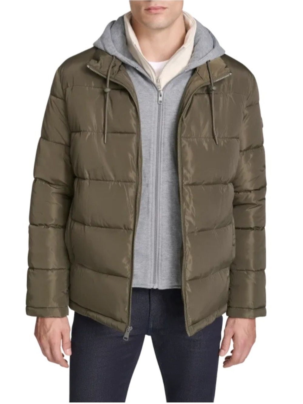 Kenneth Cole Men's Olive Green Puffer Jacket with Hood